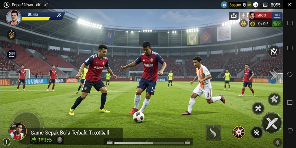 Screenshot gameplay 8055 yang menunjukkan aksi sepak bola yang mendebarkan.