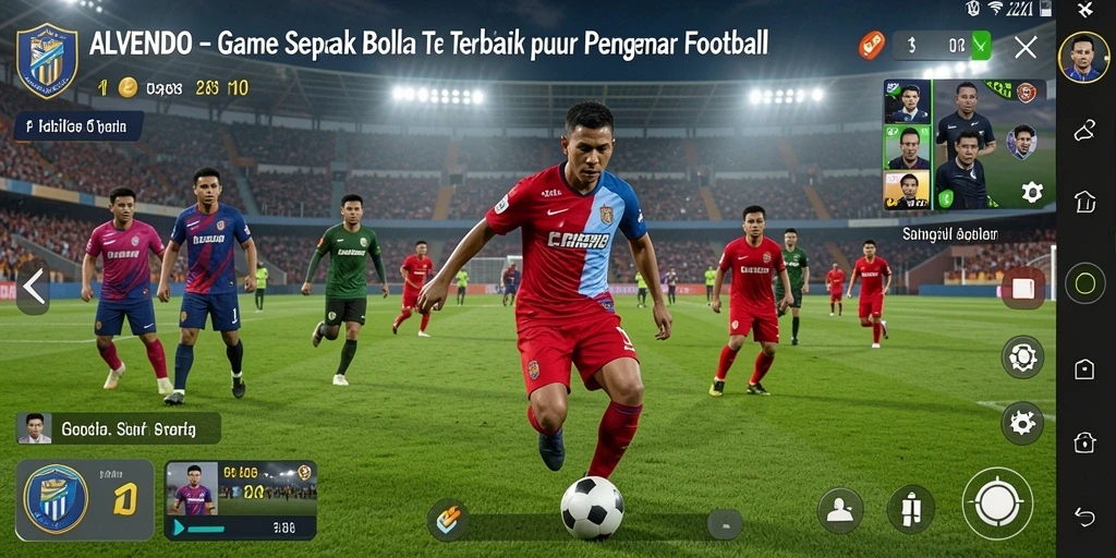 Screenshot gameplay ALVENDO menampilkan aksi seru di lapangan sepak bola.
