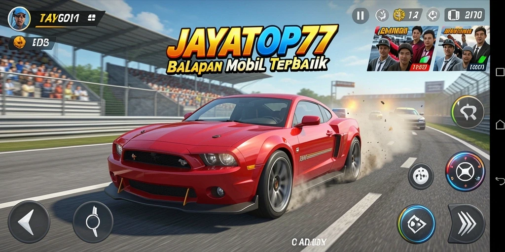 Tampilan gameplay menarik dari JAYATOP77 saat balapan mobil.