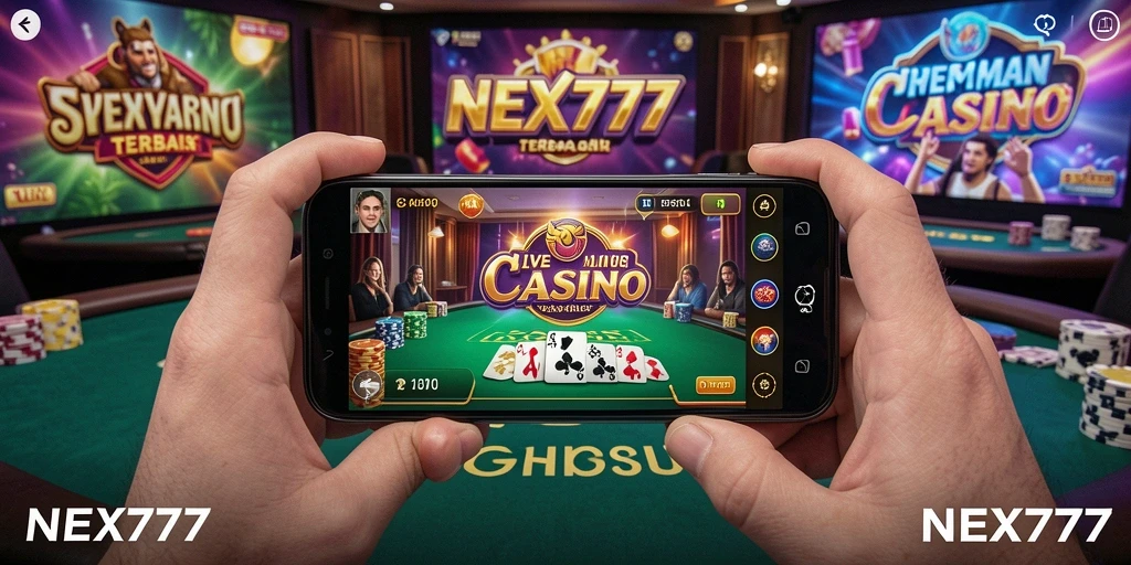 Tampilan gameplay NEX777 dengan dealer langsung di Live Casino.