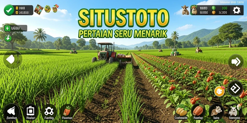 Screenshot utama SITUSTOTO menampilkan aktivitas bertani yang seru.
