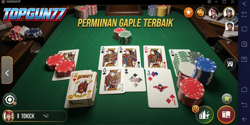 Screenshot gameplay <strong>TOPGUN77</strong> yang menampilkan suasana permainan Gaple yang seru.
