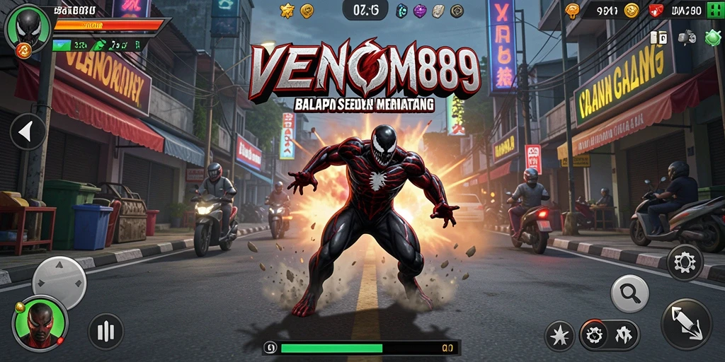 Tampilan gameplay balapan yang mendebarkan dalam VENOM889.