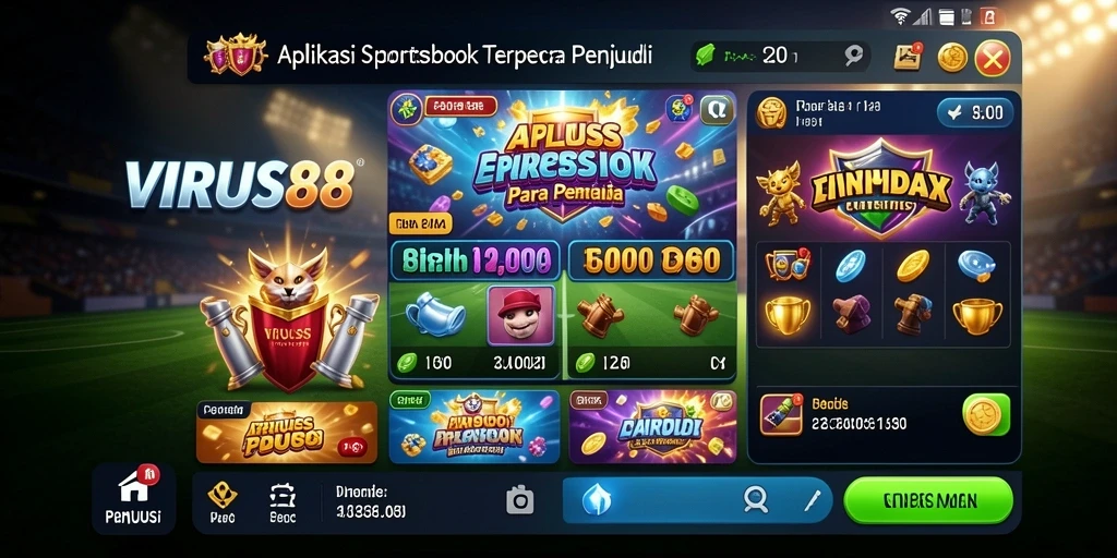 Screenshot utama VIRUS88 menunjukkan berbagai opsi taruhan olahraga.